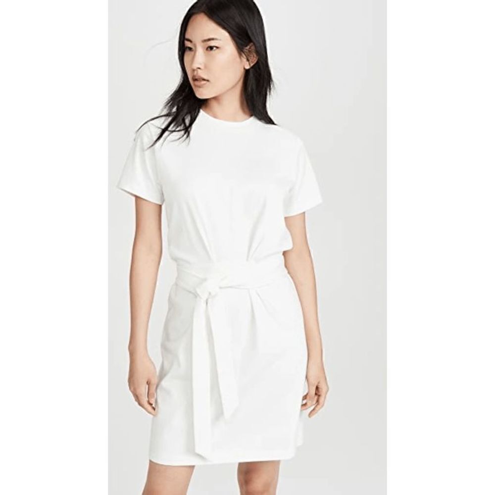 Vince White Tie Waist Cotton T-Shirt Short Sleeve Mini Dress Women's Size XS